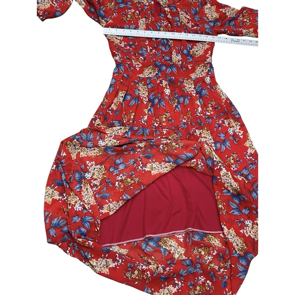 Red Floral Maxi Long Dress Medium Tie Back Classy Flowing - Picture 5 of 11